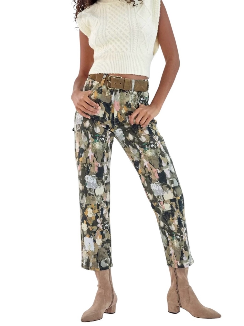 Pilcro By Anthropologie Watercolor Carpenter Jeans Ultra High Rise Relaxed 30